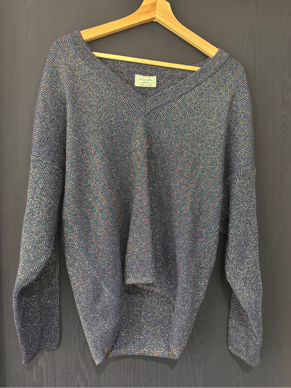 United Colors Of Benetton Navy Multicolor Shimmer V-Neck Sweater